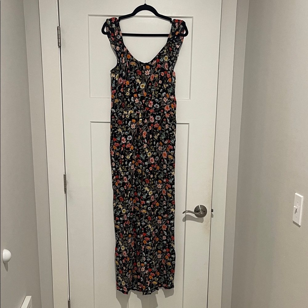 LOFT Black Floral Maxi Dress with Multi-Colored Floral Print